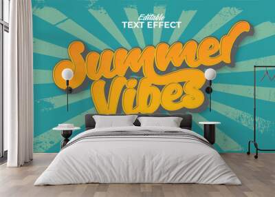 Editable text style effect - retro summer vibes text in grunge style theme Wall mural