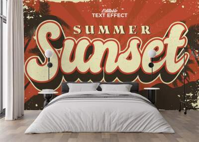 Editable text style effect - retro sunset summer text in grunge style theme Wall mural