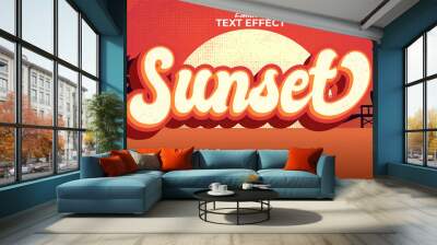 Editable text style effect - retro sunset summer text in grunge style theme Wall mural