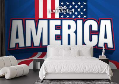 Editable text style effect - United States of America text with flag style theme Wall mural