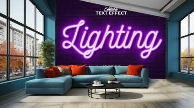 Neon light text effect, editable retro and glowing text style Wall mural