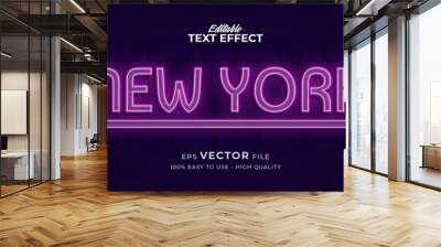 New York neon light text effect, editable retro and glowing text style Wall mural