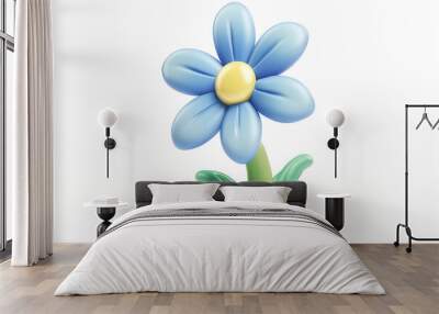 a 3d icon of a lavender flower with cyan petals is depicted in this cartoon-style image. made from clay material, the flower appears smooth and shiny. Wall mural