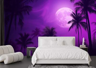 a purple background with palm trees and a full moon


 Wall mural