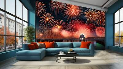 Fireworks for holidays and new year or. In Italy fireworks are a tradition. Ferragosto Night and chinese new year, fourth of july, cinco de mayo, Wall mural