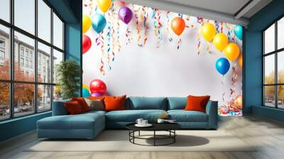 party birthday celebration concept,giftbox,balloon,confetti and streamers background copy space for text Wall mural