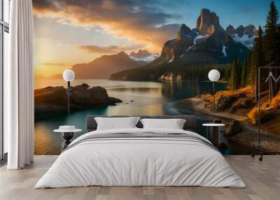 sunrise over the lake Wall mural