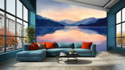 Watercolor landscape of a serene lake at sunset with mountains


 Wall mural