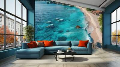 Gili Air with tropical beach and transparent ocean with boats, aerial view Tropical islands Please provide high-resolution Wall mural