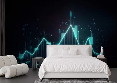 crypto graph chart with blue line and black background Wall mural