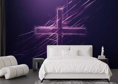 Good Friday, Lent Season and Holy Week concept - A Christian cross on purple background Conceptual. Generative AI Wall mural