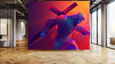 Jesus christ carrying cross good friday background. Generative AI Wall mural