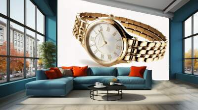 Luxury watch isolated on white background. With clipping path. Gold watch. Women watch. Female watch. Generative AI Wall mural