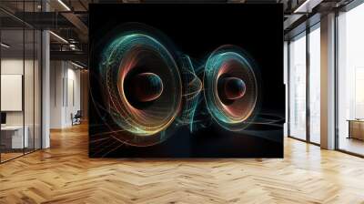 Two sound speakers with free space between them on black background. Generative AI Wall mural