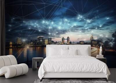 London UK concept of future technology 5G network. Generated AI Wall mural