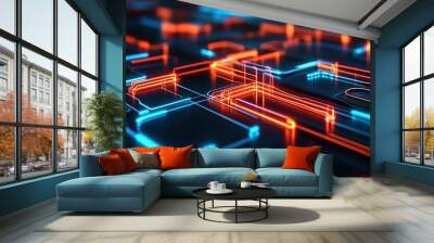 AI ecosystem innovation, glowing digital pathways, futuristic virtual hub Wall mural