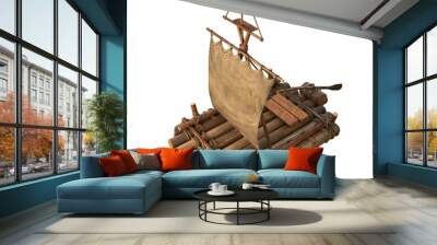 Wooden float raft isolated object 3d illustration Wall mural