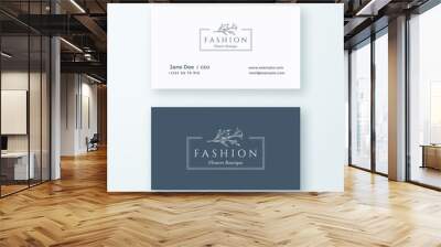 Abstract Fashion Vector Sign or Logo and Business Card Template. Premium Stationary Realistic Mock Up. Modern Typography and Soft Shadows. Good for Flower Boutique, Wedding Business. Wall mural