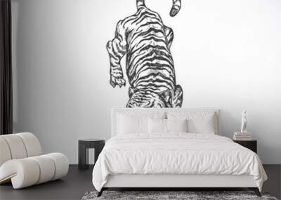 Hand Drawn Walking Tiger Vector Illustration. Abstract Sneaking Animal Sketch Engraving Style Drawing. Isolated Wall mural