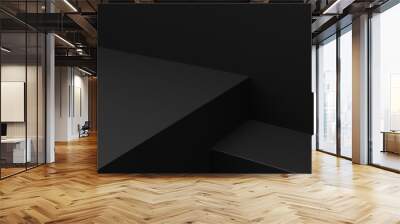 Empty minimal black platform podium or pedestal for product presentation. Empty stand showcase. Blank template for advertise. Abstract black background. 3d rendering. Wall mural