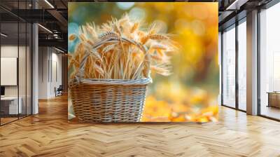 A basket of wheat ears autumn harvest Wall mural