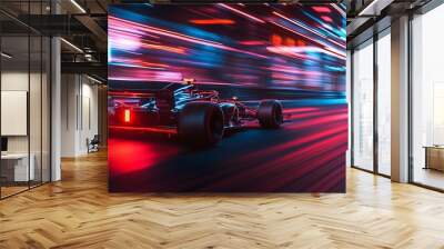 Formula 1 motorsport race car driver at high speed performance motion blur speed racing track in vibrant red colors. Generative AI Wall mural