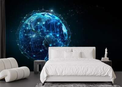 Global digital logistics internet marketing and business e-commerce graphic concept showing global network and social media connection technology. Generative AI Wall mural