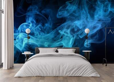 Thick smoke of blue colours on a black isolated background. Created by generative Ai Wall mural