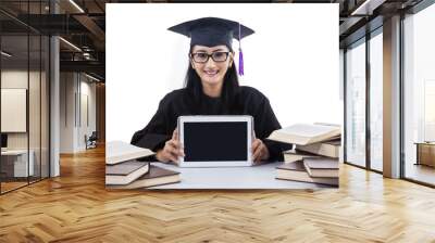 An isolated shot of female graduate show blank touchpad Wall mural