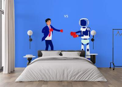 Artificial Intelligence robot vector concept: Businessman and artificial intelligence robot are fighting with boxing gloves Wall mural