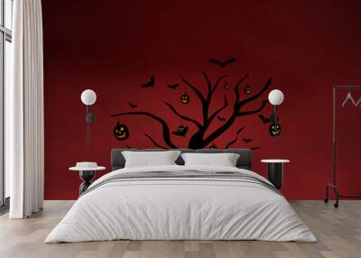 Background of red pumpkin halloween tree Wall mural