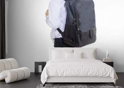 Business boy carry bag from behind - isolated Wall mural