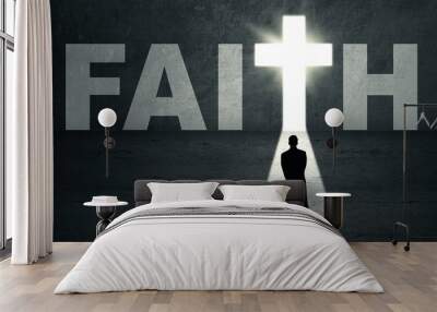 businessman looking at faith door Wall mural