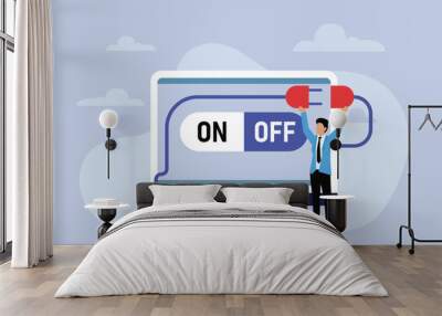 Businessman turning off and turning on devices 2d flat vector illustration Wall mural