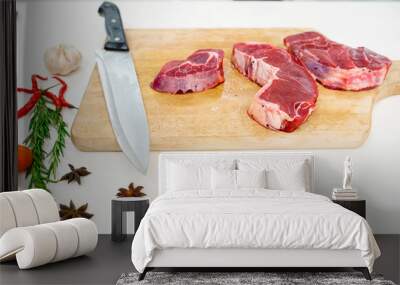 Fresh sirloin beef steak on the chopping board Wall mural