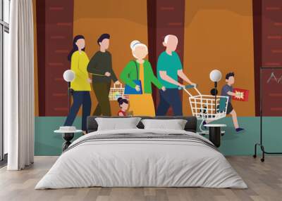 Generation family shopping 2d flat vector illustration design
 Wall mural