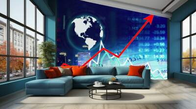 Growth stock market graph with world exchange rate Wall mural