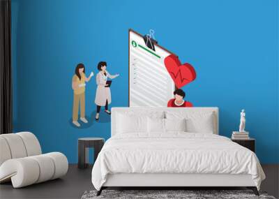 healthcare team discussing a overweight patient's health record 3d isometric vector illustration Wall mural