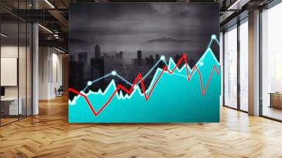 Increasing chart with stormy city background Wall mural