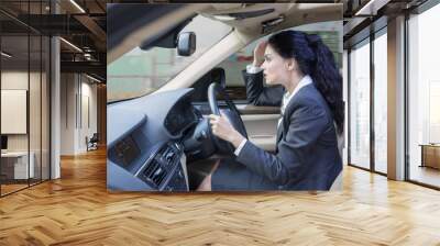 Indian businesswoman driving car Wall mural