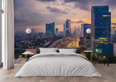 Jakarta skyline at dusk during coronavirus Wall mural