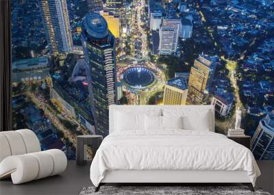 Landscape of Hotel Indonesia roundabout at night Wall mural