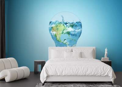 Light bulb with world globe and water Wall mural