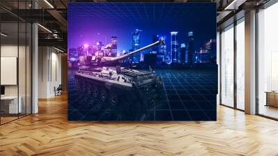 Modern military tank with cannon with futuristic background Wall mural