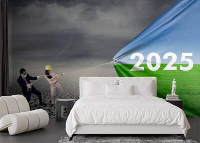 New Year 2025 Creative Design with with go green Concept Wall mural