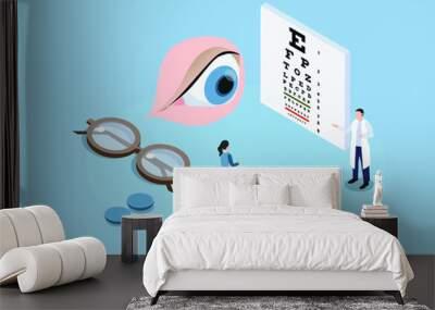 Optometrist 3D isometric vector concept for banner, website, illustration, landing page, flyer, etc Wall mural