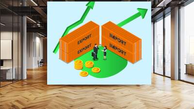 Shipping vector concept. Two business people discussing growth import and export shipping while standing with container Wall mural