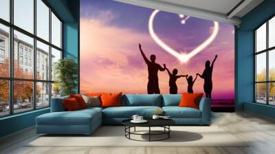 Silhouette of happy family with heart symbol Wall mural