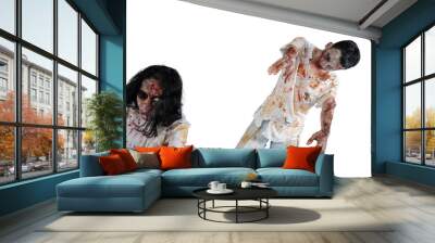 Two scary zombies with wounded face on studio Wall mural