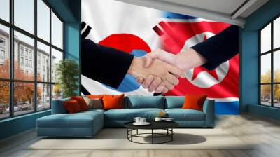 workers handshake with two korean flags Wall mural